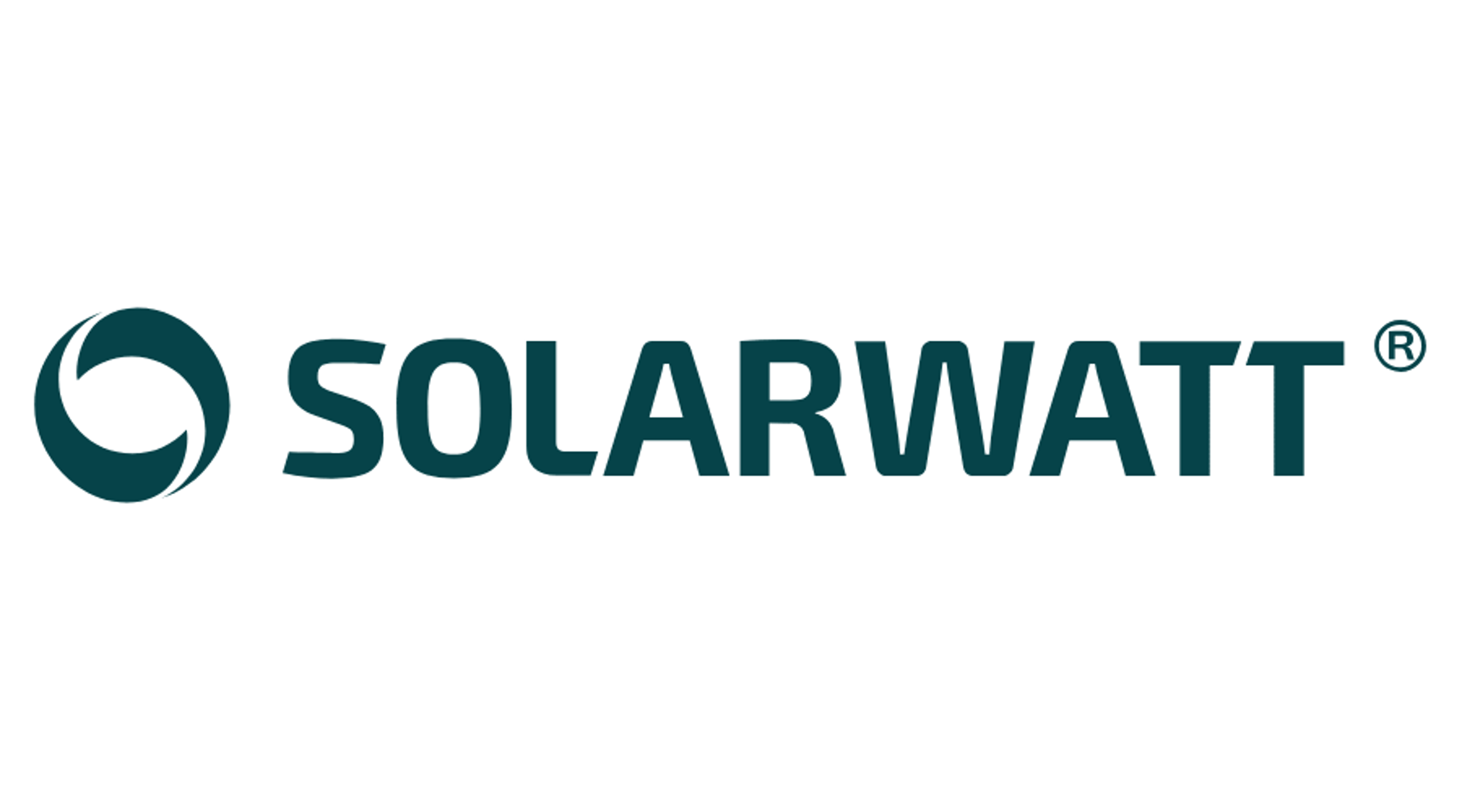 Grünes Solarwatt-Logo mit Firmennamen und eingetragenem Warenzeichen.