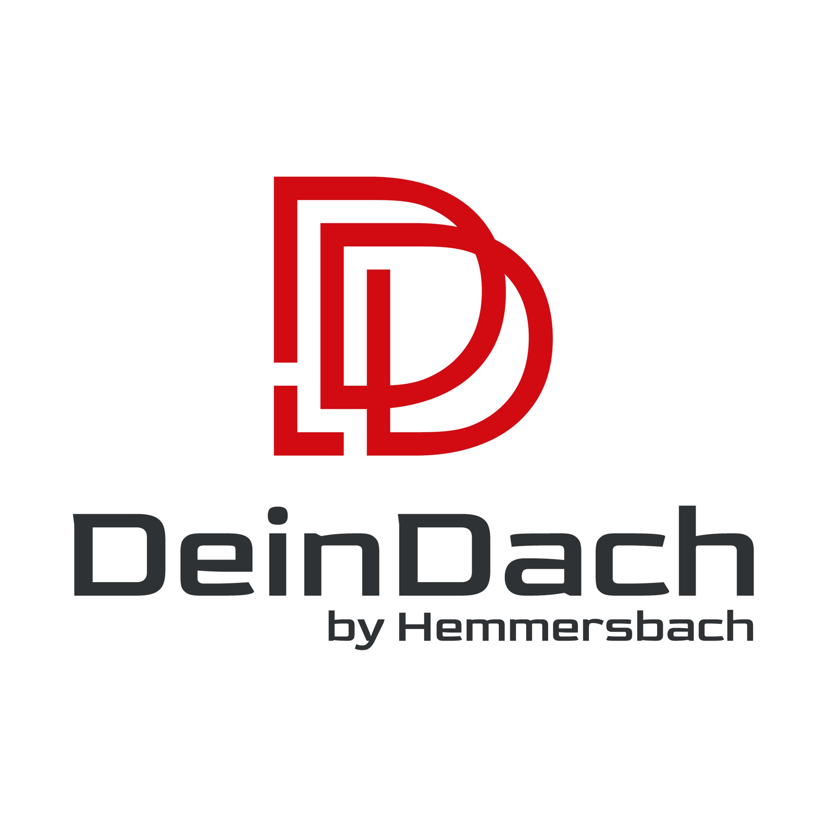 Rotes DD-Logo über "DeinDach" in Grau und "by Hemmersbach" in kleinerer Schrift.