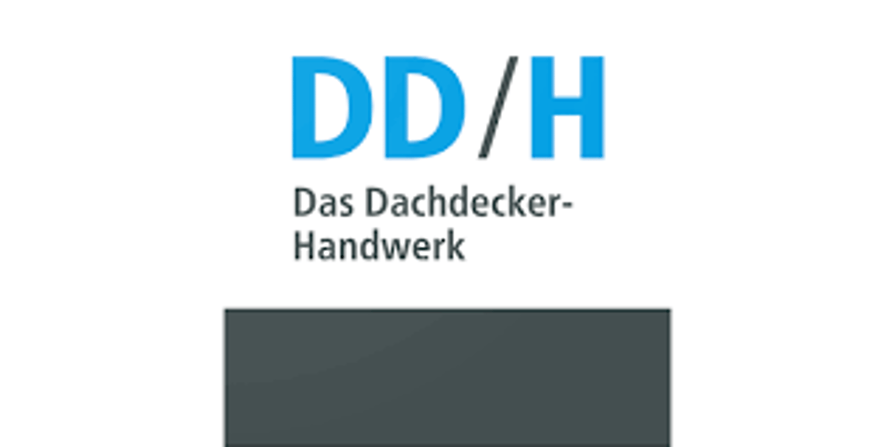 Blauer Text "DD/H" über "Das Dachdecker-Handwerk" auf weißem Hintergrund.